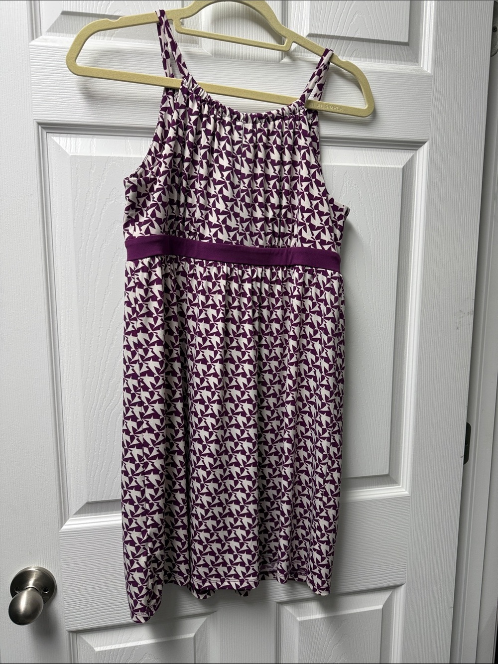 LOFT Purple and White Patterned Spaghetti-Strap Dress